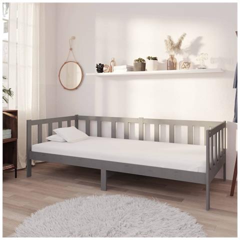 Divano Letto Con Materasso 90x200 Cm Grigio In Legno Di Pino - Foto 8