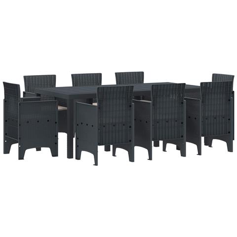 Set da Pranzo Giardino 9 Pezzi con Cuscini Antracite Polyrattan - Foto 1