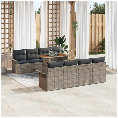 Set di divani da giardino con cuscini grigi in polyrattan - Foto 2