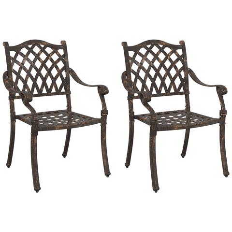 Set di 2 Poltrone da Giardino in Alluminio Fuso Bronzo - Foto 1