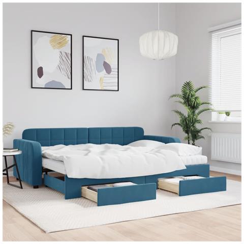 Divano Letto Estraibile con Cassetti Blu 80x200 cm in Velluto - Foto 2