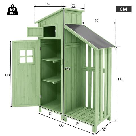 Armadio Da Giardino Casetta Da Giardino Armadio Da Giardino, Lxpxa:124x46x174cm, Adatto Anche Per Piccoli Giardini, Verde, (capanna Di Legno, 1 Pz., Casetta Da Giardino) - Foto 4