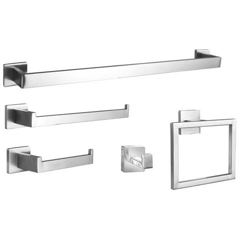 Set Di Accessori Da Bagno Quadrati In Acciaio Inox, 5 Pezzi, 40cm - Montaggio A Parete Silver - Foto 1