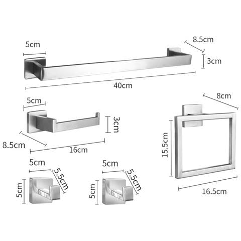 Set Di Accessori Da Bagno Quadrati In Acciaio Inox, 5 Pezzi, 40cm - Montaggio A Parete Silver - Foto 2