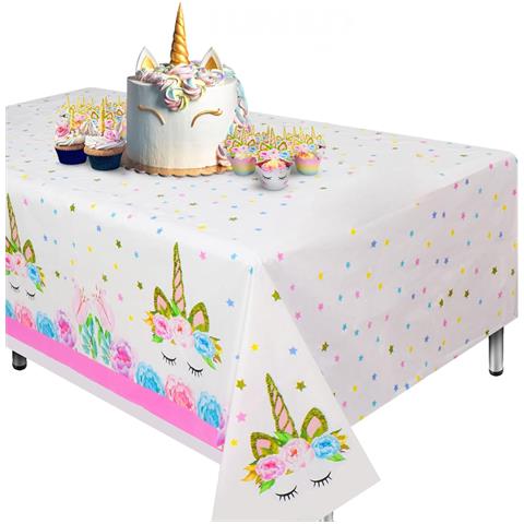 Tovaglia Unicorno Per Compleanno Bambina 2 Pezzi 274x137 Cm Bianco - Foto 2