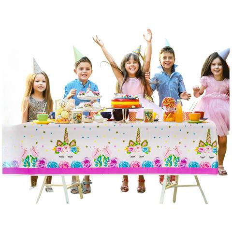 Tovaglia Unicorno Per Compleanno Bambina 2 Pezzi 274x137 Cm Bianco - Foto 1