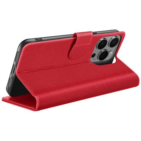 Custodia A Portafoglio Per Iphone 14 Pro Con Supporto E Linguetta Magnetica, Rosso - Foto 5