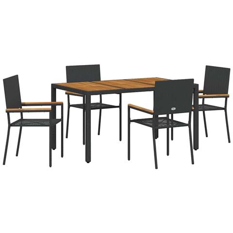 Set da Pranzo per Giardino 5 pcs Nero e Legno 150 x 90 x 75 cm - Foto 1