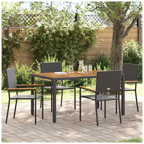 Set da Pranzo per Giardino 5 pcs Nero e Legno 150 x 90 x 75 cm - Foto 2