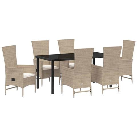 Set da Pranzo per Giardino con cuscino 7 pcs Beige polyrattan - Foto 1