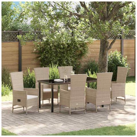 Set da Pranzo per Giardino con cuscino 7 pcs Beige polyrattan - Foto 2
