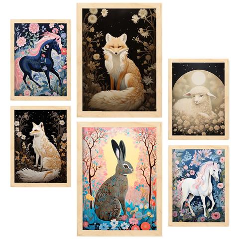 Set Di 6 Stampe Fiori E Animali In Frasi Per Bambini, Dipinti Decorativi Estetici Per Il Tuo Soggiorno, Camera Da Letto, Casa A3 & A4 Telaio In Legno Chiaro - Foto 1