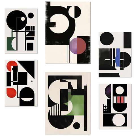 Set Di 6 Stampe Bauhaus Viola Verde Blu Con Illustrazioni Di Design Per Decorare Le Pareti Della Tua Casa A3 & A4 Senza Cornice - Foto 1