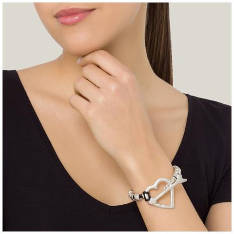 Bracciale In Pelle Nera Con Chiusura A Cuore - Foto 2