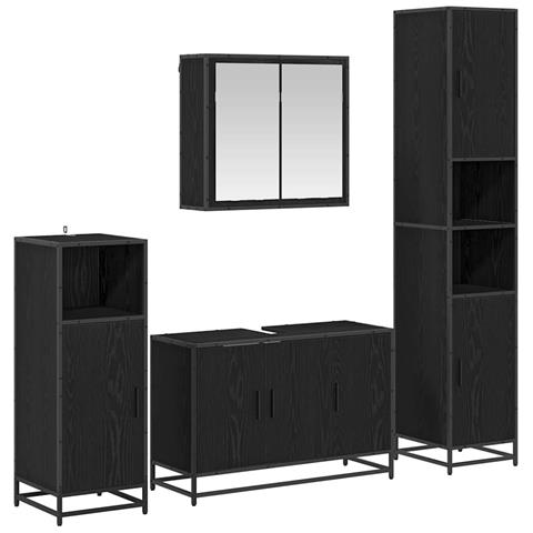 Set di mobili per il bagno 4 pcs Rovere Nero Legno multistrato - Foto 1