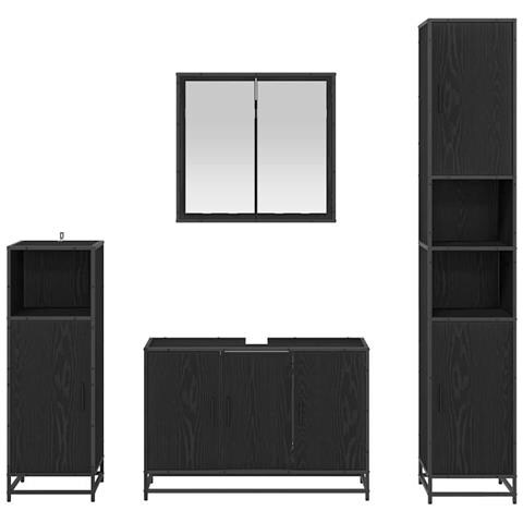 Set di mobili per il bagno 4 pcs Rovere Nero Legno multistrato - Foto 9