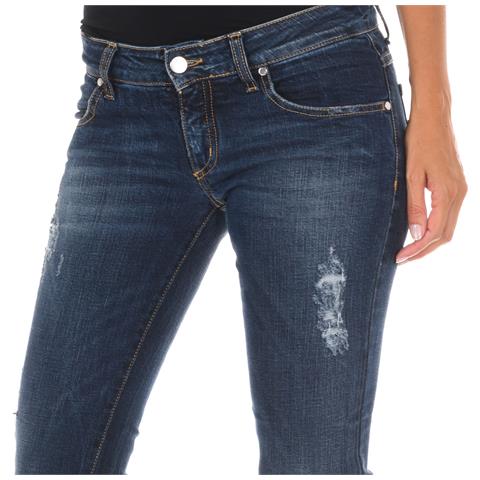 Pantaloni Lunghi In Denim Effetto Consumato E Strappato 10db50219 Donna - Foto 3