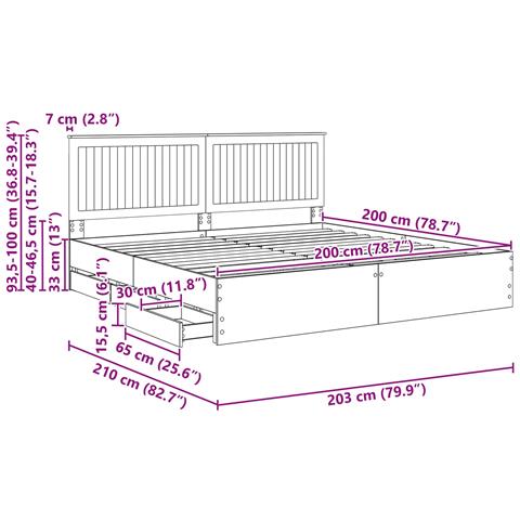 Struttura del letto con cassetto Grigio cemento 200 x 200 cm - Foto 9