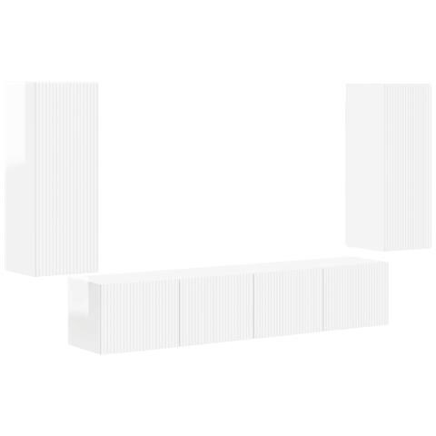 Set di Mobiletto da TV a Parete 4 pcs Bianco Lucido - Foto 1