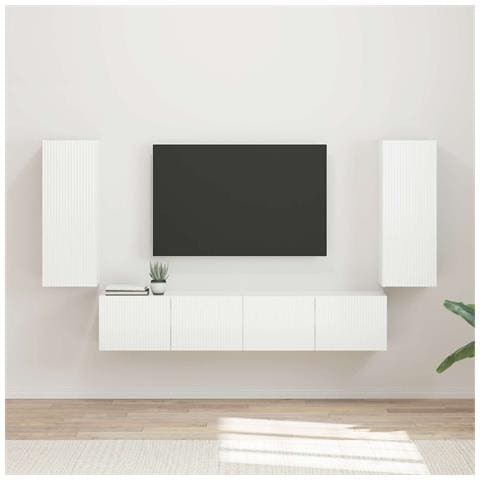 Set di Mobiletto da TV a Parete 4 pcs Bianco Lucido - Foto 2