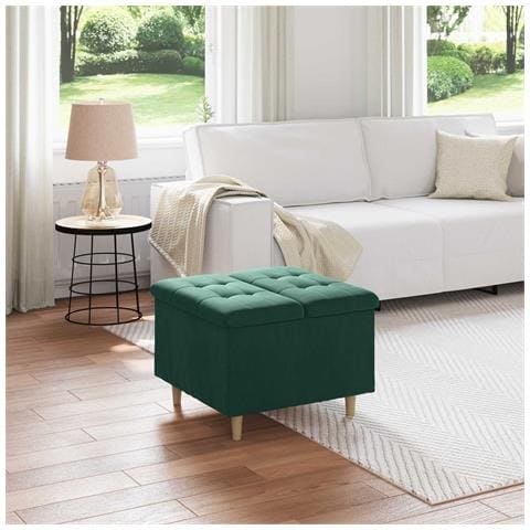 Pouf contenitore Verde Scuro 60 x 60 x 45 cm Velluto - Foto 2