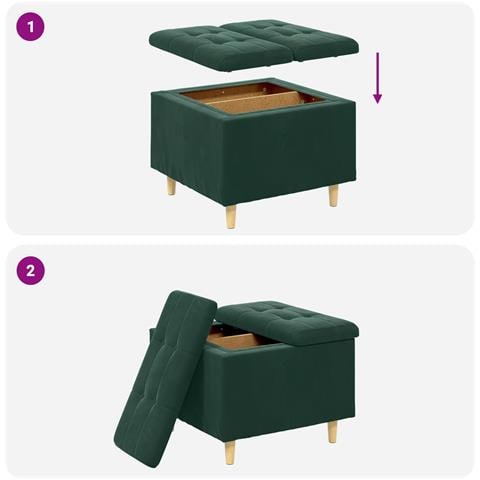Pouf contenitore Verde Scuro 60 x 60 x 45 cm Velluto - Foto 9