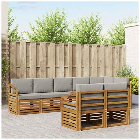 Set divani con cuscino 8 pcs Grigio Naturale e Chiaro - Foto 2
