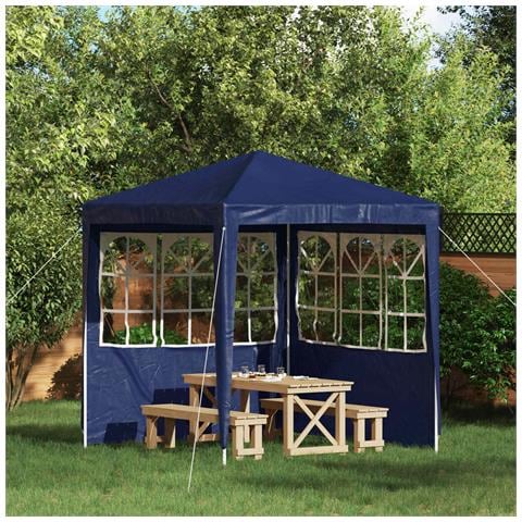 Parete per tenda da festa 2 pcs 200 x 195 cm Blu PE e Acciaio - Foto 2