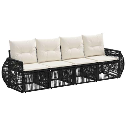 Set Divano da Giardino 4 pcs Nero e Bianco Crema polyrattan - Foto 1