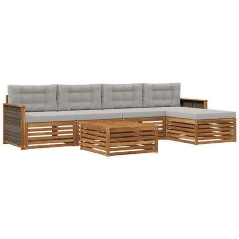 Set di divani da esterno 6 pcs Naturale e Grigio Chiaro - Foto 1