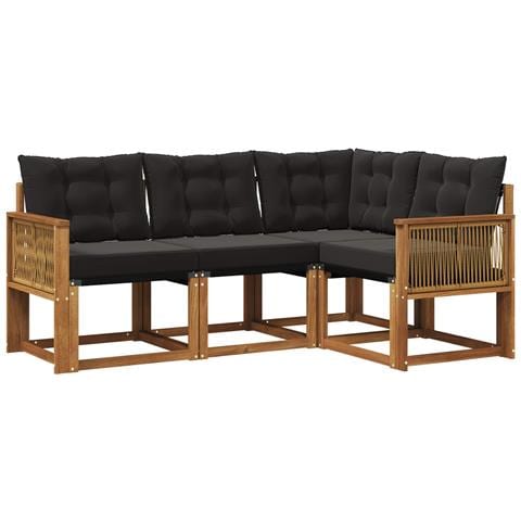 Set di divani da esterno con cuscino 4 pcs Naturale e Nero - Foto 1