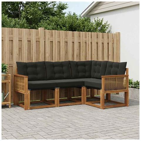 Set di divani da esterno con cuscino 4 pcs Naturale e Nero - Foto 2