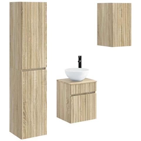 Set di mobili per il bagno 3 pz Rovere Sonoma - Foto 1