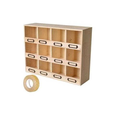 Scaffale Con 12 Scatole Di Legno + Washi Tape Dorato 5 M - Foto 1