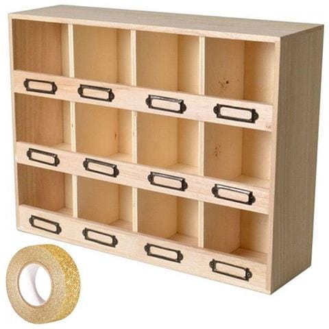 Scaffale Con 12 Scatole Di Legno + Washi Tape Dorato 5 M - Foto 2