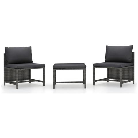 Set Divani Da Giardino 3 Pz Con Cuscini Grigio In Polyrattan - Foto 1
