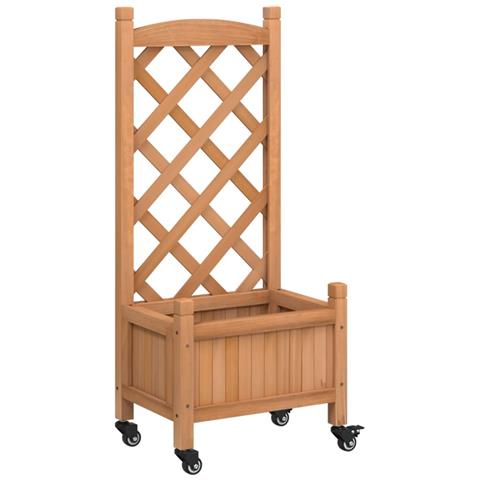 Fioriera Con Traliccio E Ruote Marrone Legno Massello Di Abete - Foto 2