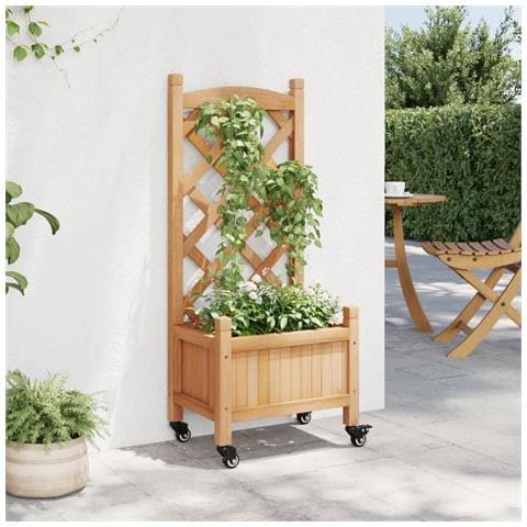 Fioriera Con Traliccio E Ruote Marrone Legno Massello Di Abete - Foto 3