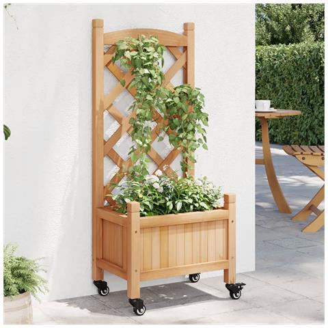 Fioriera Con Traliccio E Ruote Marrone Legno Massello Di Abete - Foto 1