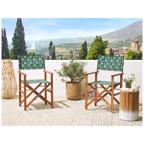 Set Di 2 Sedie Legno Di Acacia Scuro Grigio Motivo Olive Verde Cine - Foto 1