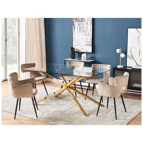 Tavolo Da Pranzo Vetro Temperato Oro 160 X 90 Cm Cora - Foto 1