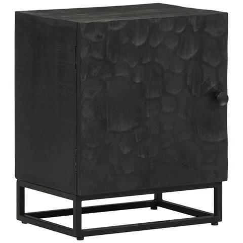 Comodino Nero 40x30x50 Cm In Legno Massello Di Mango E Ferro - Foto 1