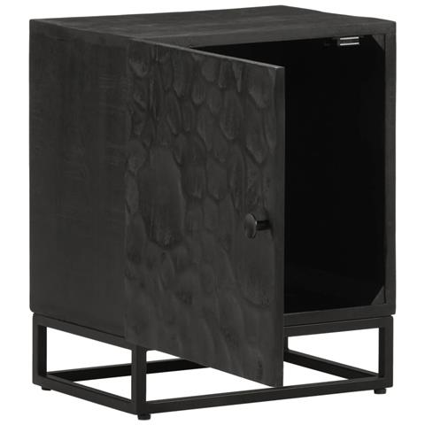 Comodino Nero 40x30x50 Cm In Legno Massello Di Mango E Ferro - Foto 2