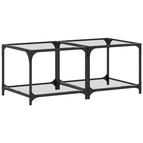 Tavolino Salotto Con Piano Vetro Trasparente 50x50x40cm Acciaio - Foto 1