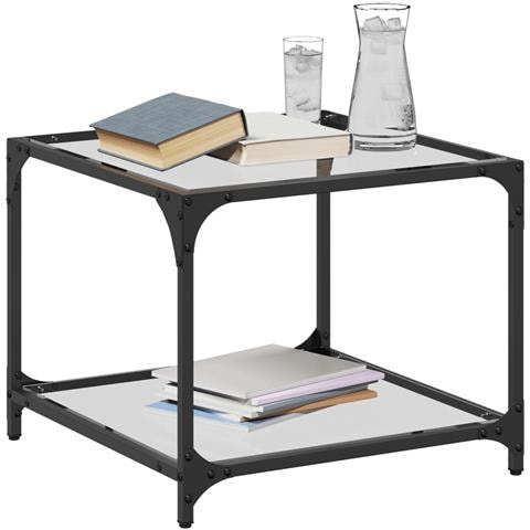 Tavolino Salotto Con Piano Vetro Trasparente 50x50x40cm Acciaio - Foto 3