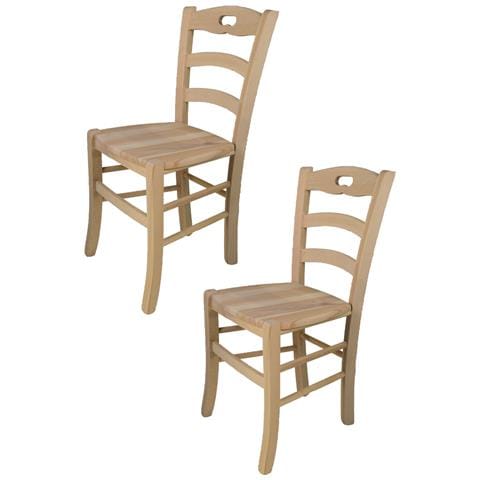 Set 2 Sedie Modello Savoie Per Cucina Bar E Sala Da Pranzo, Robusta Struttura In Legno Di Faggio Levigato, Non Trattato, 100% Naturale E Seduta In Legno - Foto 1