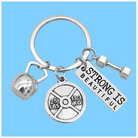 Portachiavi Per Il Sollevamento Pesi: Ciondolo Con Manubrio, Bilanciere E Kettlebell   Modello 1 - Foto 2