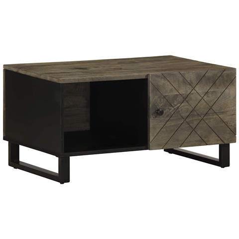Tavolino Da Salotto Nero 80x50x40 Cm In Legno Massello Di Mango - Foto 1
