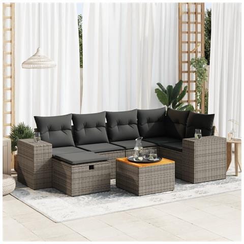 Set Divani Da Giardino 7 Pz Con Cuscini Grigio In Polyrattan - Foto 1