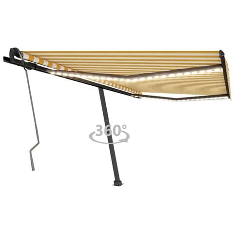 Lusso Casadino -  Tenda Da Sole Retrattile Manuale Led 400x350 Cm Giallo Bianco - Foto 2